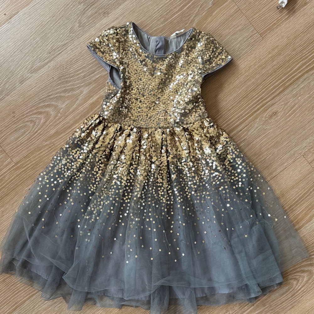 Gold and Gray Kids Formal sequined Dress
